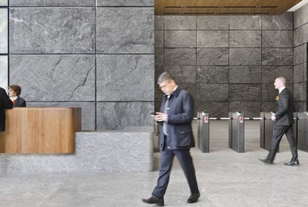 Fastlane Plus 400 AS optical turnstiles from Smarter Security at 55 Hudson Yards